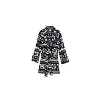 Pink Black & White Super Soft Snowflake Fleece Bathrobe W/Pockets  Medium-Large